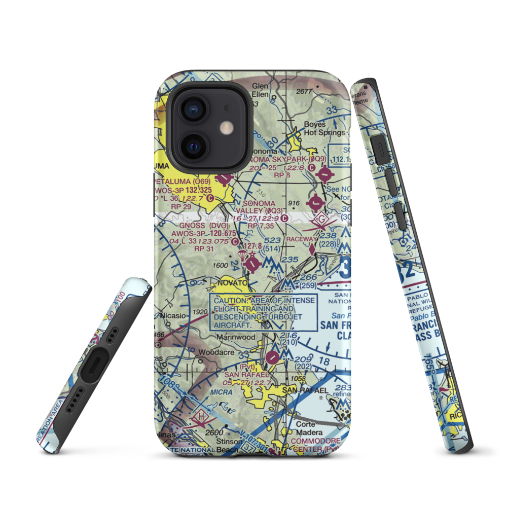 Marin County Airport - Gnoss Field (DVO) VFR Sectional  Tough iPhone Case iPhone 12 model shown