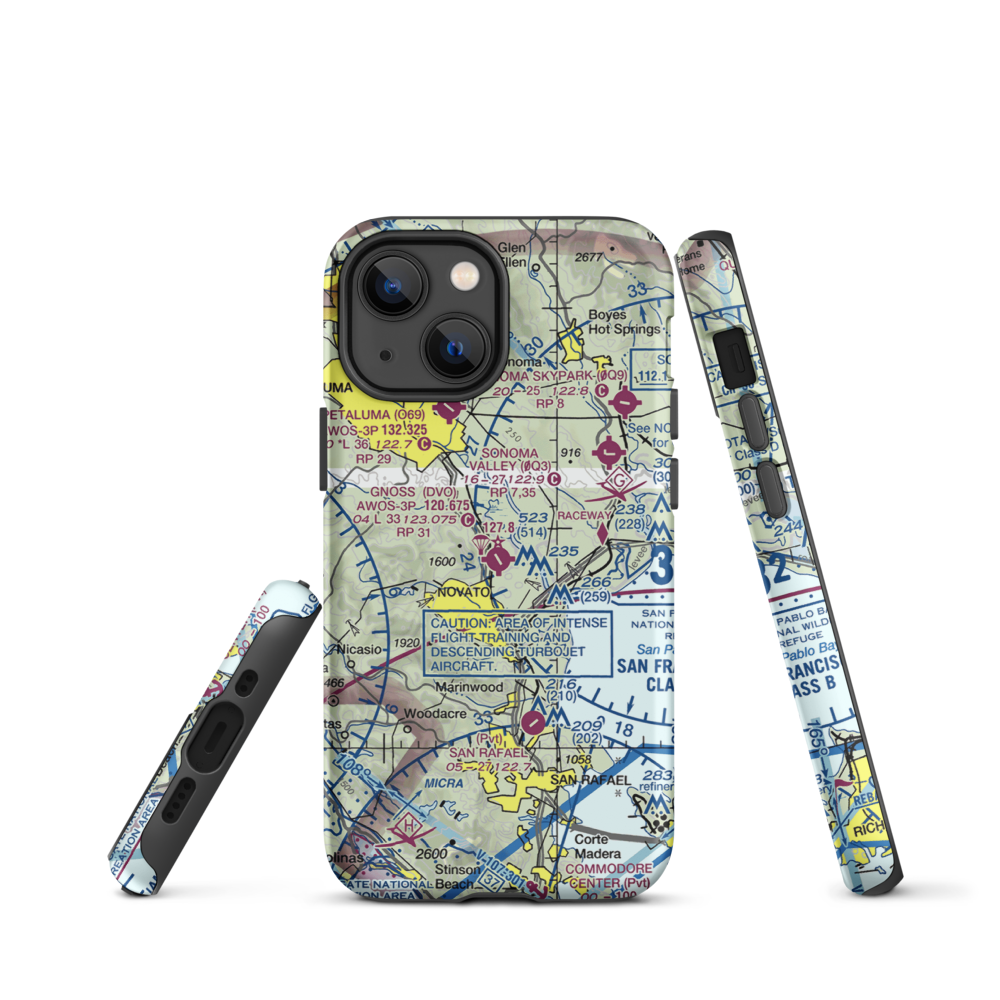 Marin County Airport - Gnoss Field (DVO) VFR Sectional  Tough iPhone Case iPhone 13 mini model shown