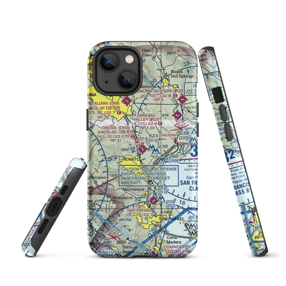 Marin County Airport - Gnoss Field (DVO) VFR Sectional  Tough iPhone Case iPhone 13 model shown