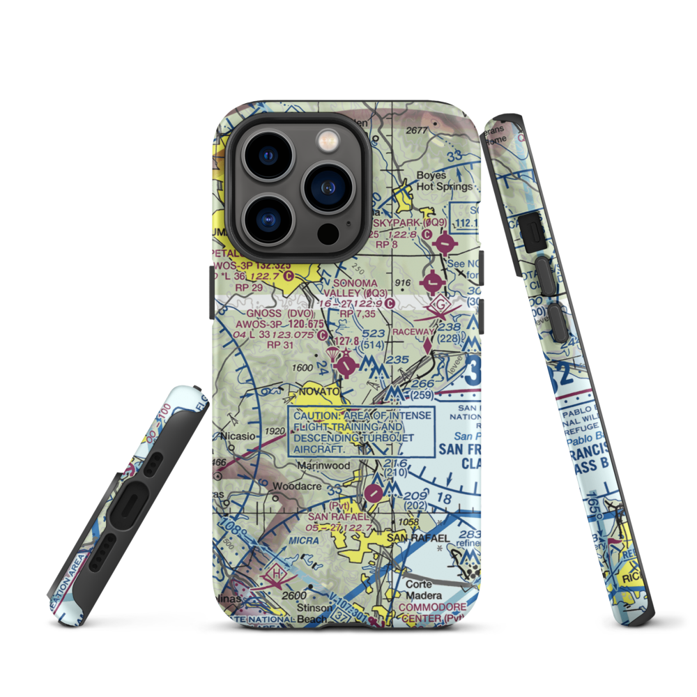 Marin County Airport - Gnoss Field (DVO) VFR Sectional  Tough iPhone Case iPhone 13 Pro model shown