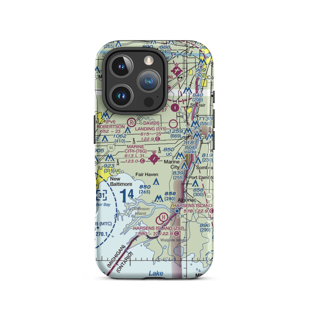 Marine City Airport (76G) VFR Sectional  Tough iPhone Case iPhone 16 Pro model shown