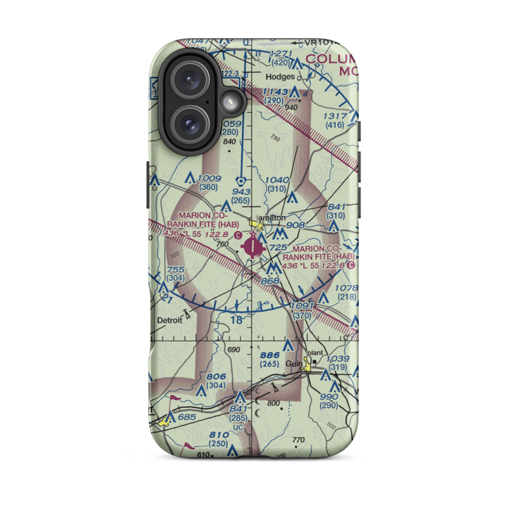 Marion County Rankin Fite Airport (HAB) VFR Sectional  Tough iPhone Case iPhone 16 Plus model shown
