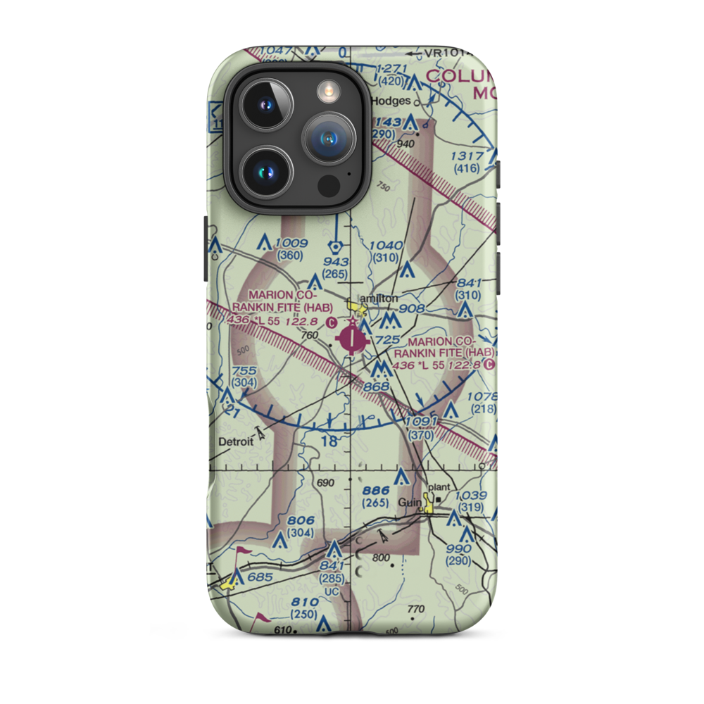 Marion County Rankin Fite Airport (HAB) VFR Sectional  Tough iPhone Case iPhone 16 Pro Max model shown
