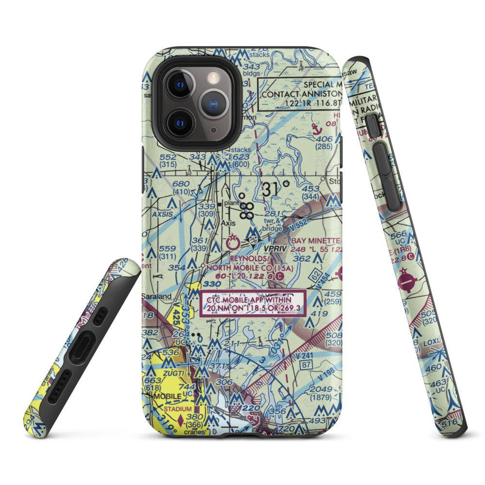 Mark Reynolds/North Mobile County Airport (15A) VFR Sectional  Tough iPhone Case iPhone 11 Pro model shown