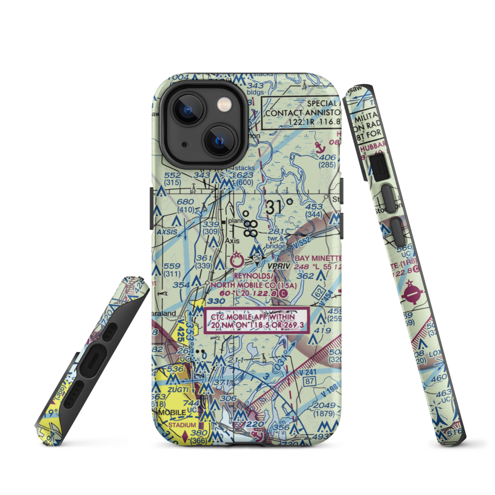 Mark Reynolds/North Mobile County Airport (15A) VFR Sectional  Tough iPhone Case iPhone 14 model shown