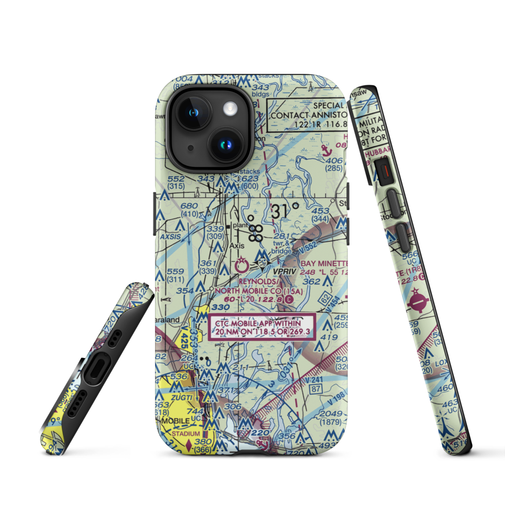 Mark Reynolds/North Mobile County Airport (15A) VFR Sectional  Tough iPhone Case iPhone 15 model shown