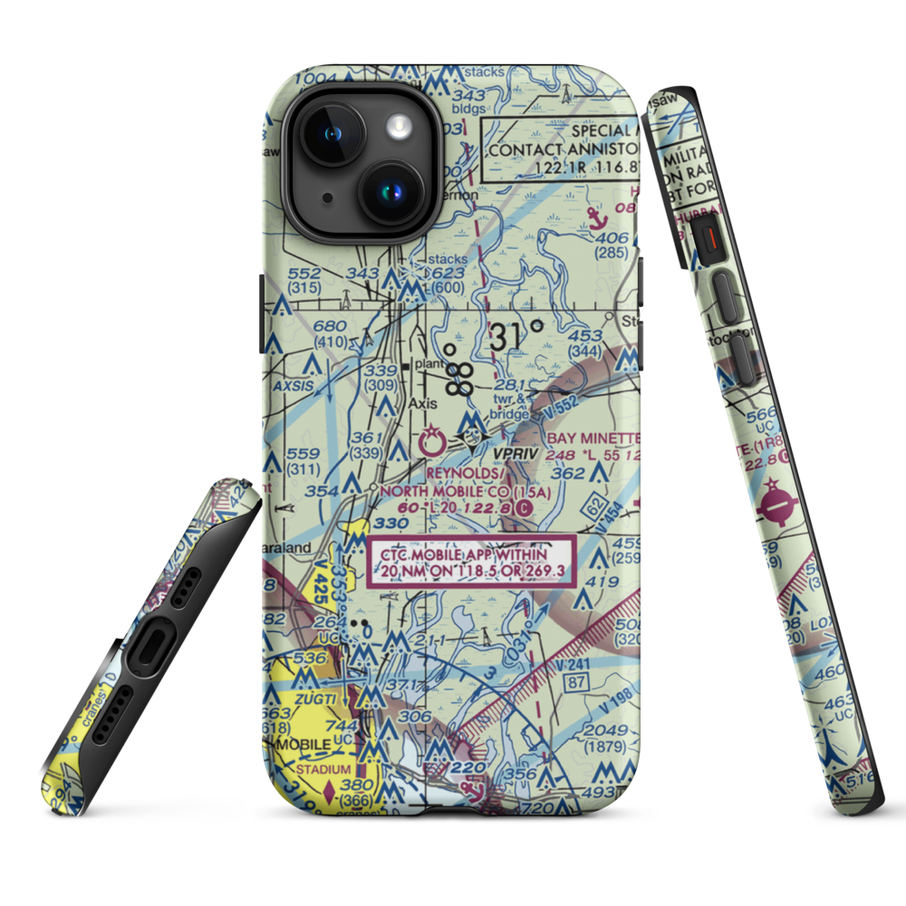 Mark Reynolds/North Mobile County Airport (15A) VFR Sectional  Tough iPhone Case iPhone 15 Plus model shown