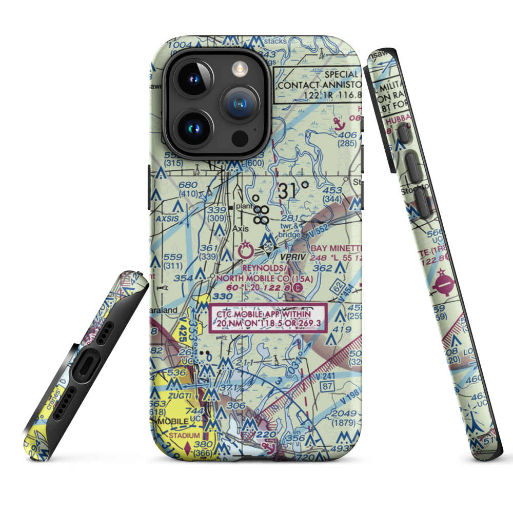 Mark Reynolds/North Mobile County Airport (15A) VFR Sectional  Tough iPhone Case iPhone 15 Pro Max model shown