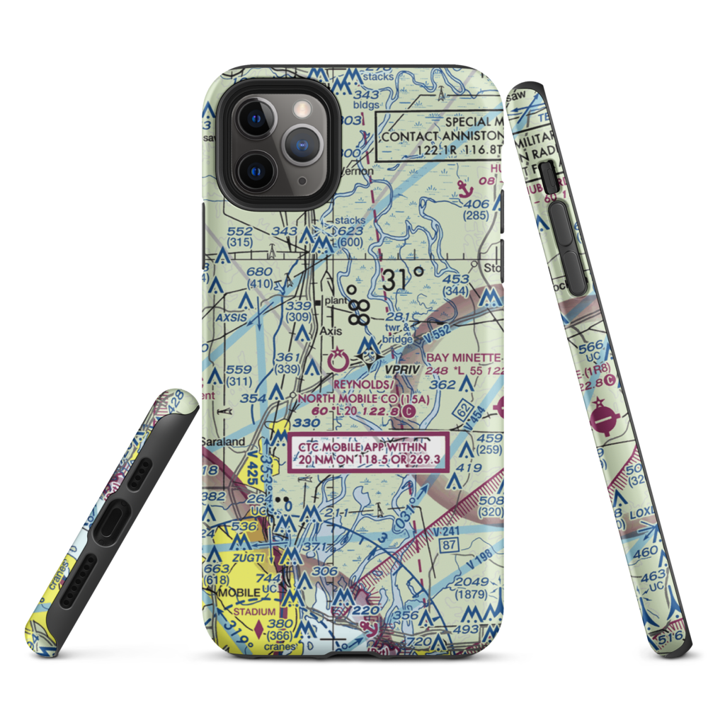 Mark Reynolds/North Mobile County Airport (15A) VFR Sectional  Tough iPhone Case iPhone 11 Pro Max model shown