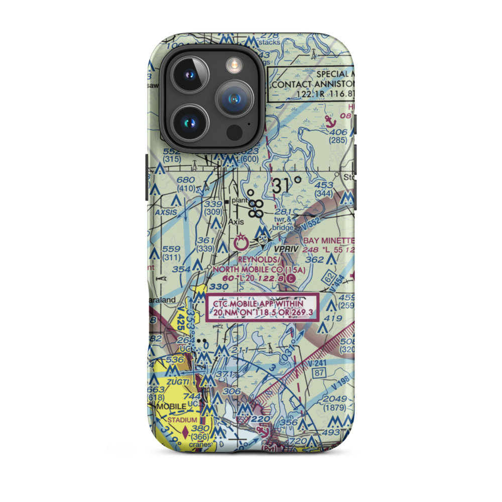 Mark Reynolds/North Mobile County Airport (15A) VFR Sectional  Tough iPhone Case iPhone 16 Pro Max model shown