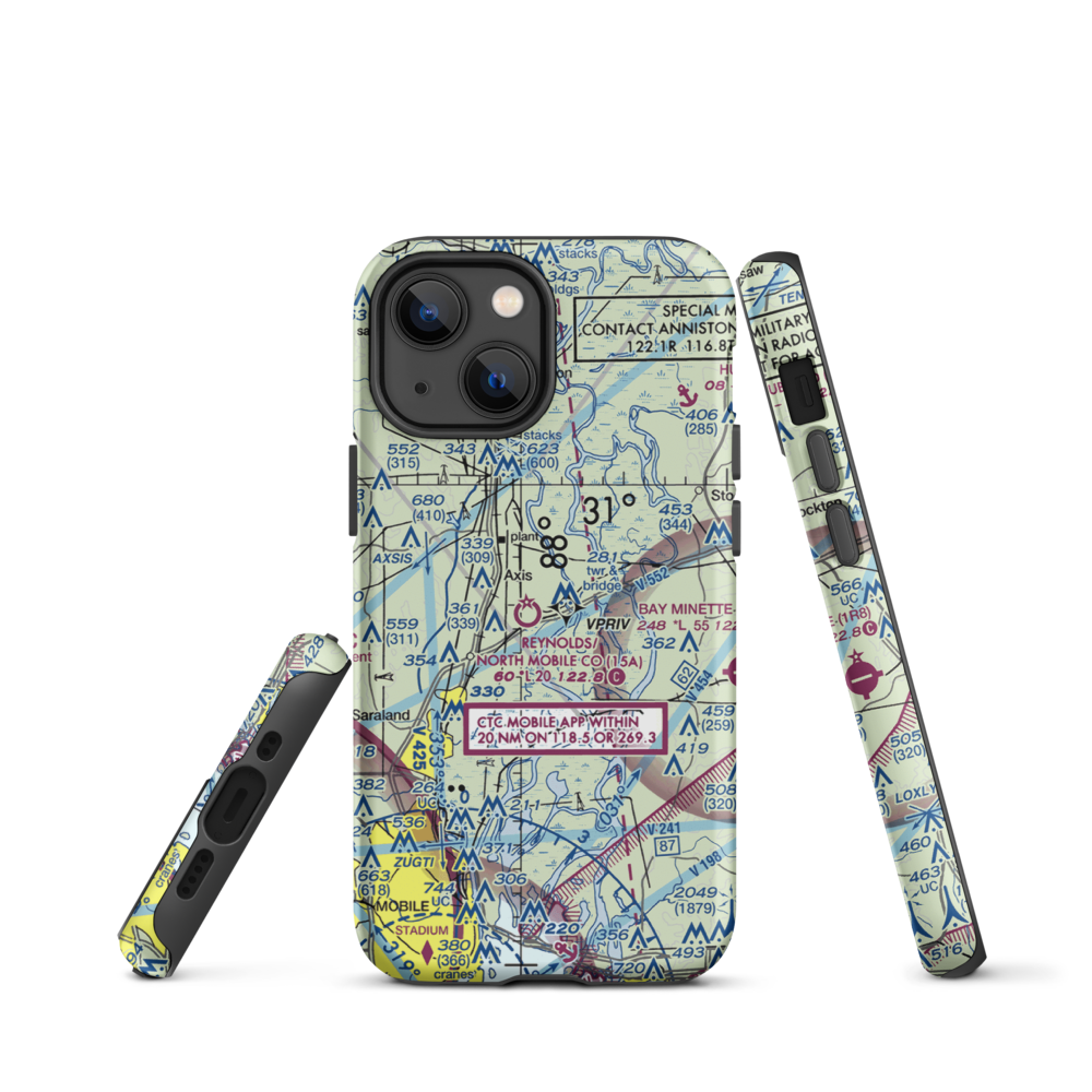Mark Reynolds/North Mobile County Airport (15A) VFR Sectional  Tough iPhone Case iPhone 13 mini model shown