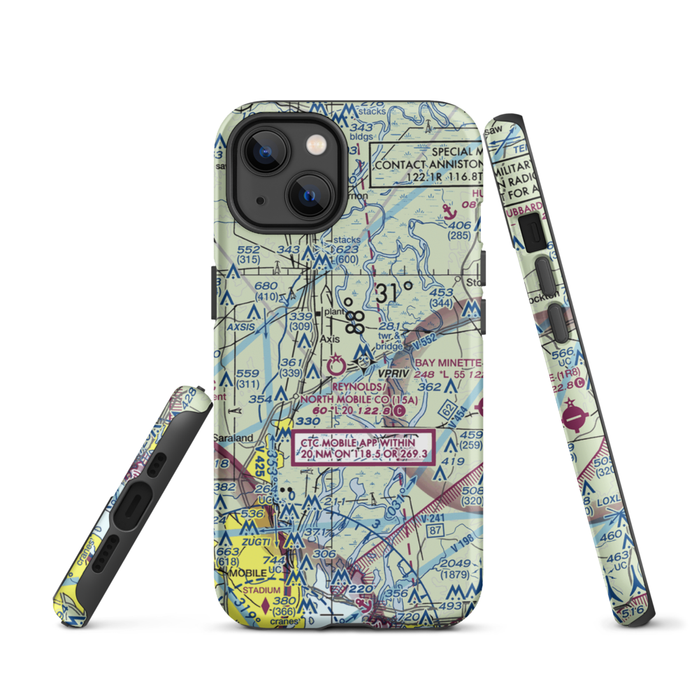 Mark Reynolds/North Mobile County Airport (15A) VFR Sectional  Tough iPhone Case iPhone 13 model shown