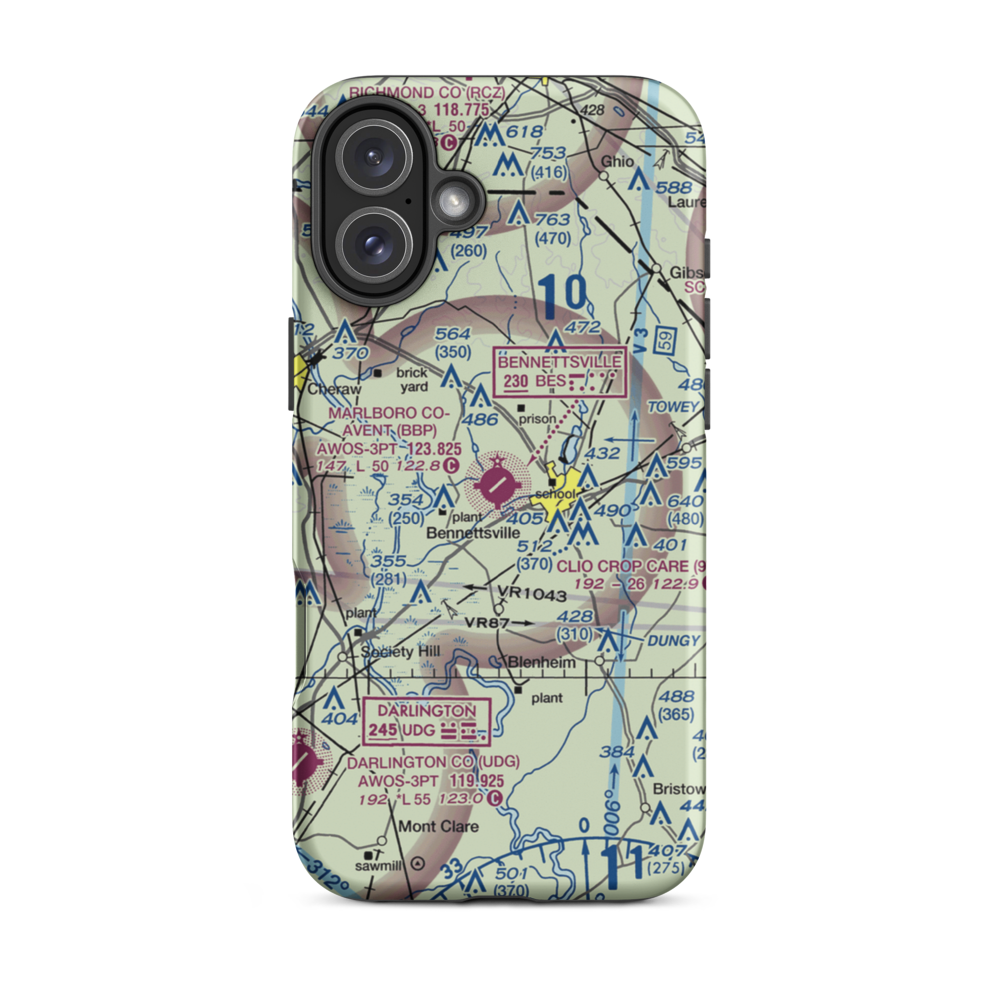 Marlboro County Jetport H.E. Avent Field (BBP) VFR Sectional  Tough iPhone Case iPhone 16 Plus model shown
