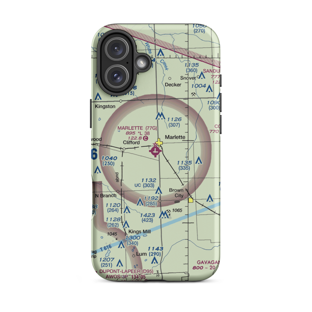 Marlette Township Airport (77G) VFR Sectional  Tough iPhone Case iPhone 16 Plus model shown