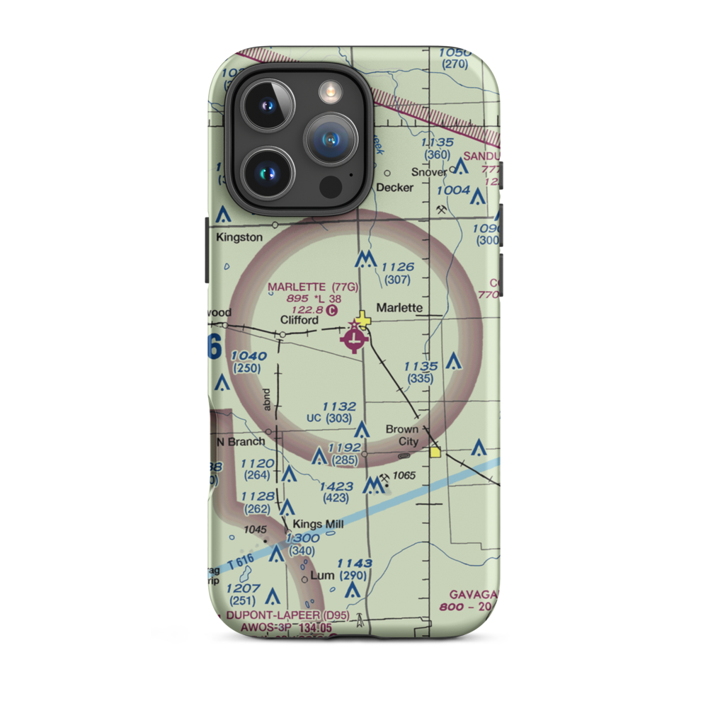Marlette Township Airport (77G) VFR Sectional  Tough iPhone Case iPhone 16 Pro Max model shown
