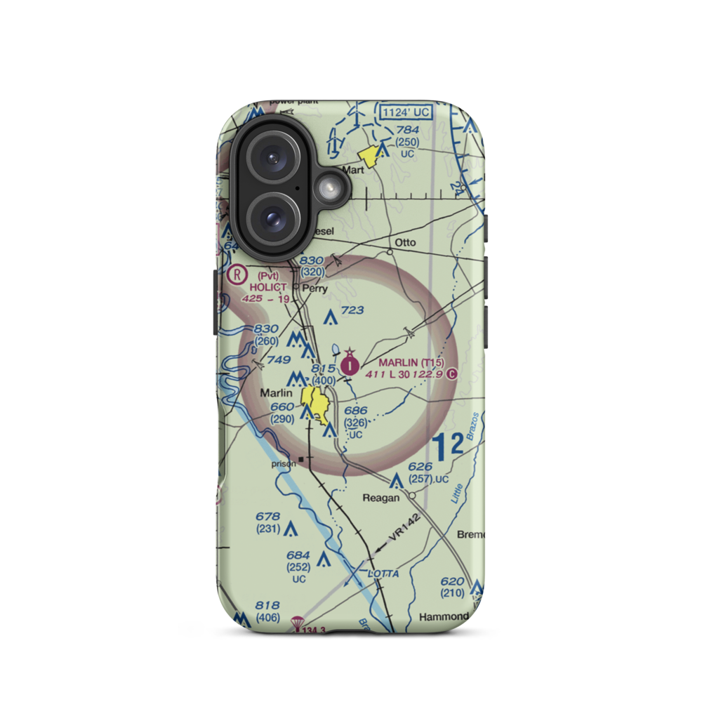 Marlin Airport (T15) VFR Sectional  Tough iPhone Case iPhone 16 model shown