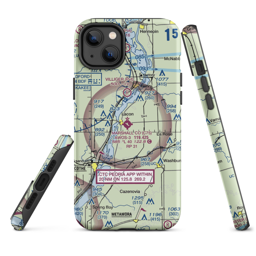 Marshall County Airport (C75) VFR Sectional  Tough iPhone Case iPhone 14 Plus model shown
