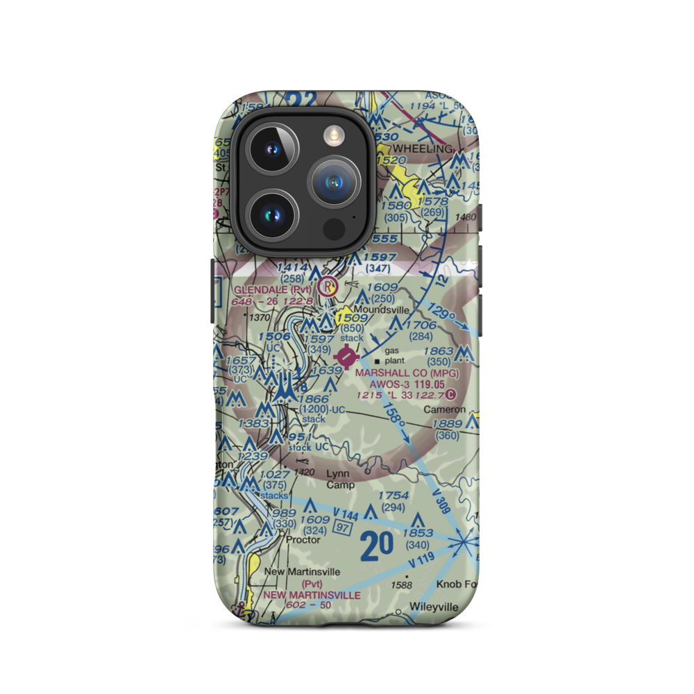 Marshall County Airport (MPG) VFR Sectional  Tough iPhone Case iPhone 16 Pro model shown