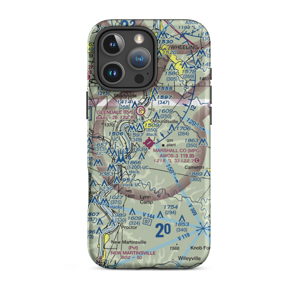 Marshall County Airport (MPG) VFR Sectional  Tough iPhone Case iPhone 16 Pro Max model shown