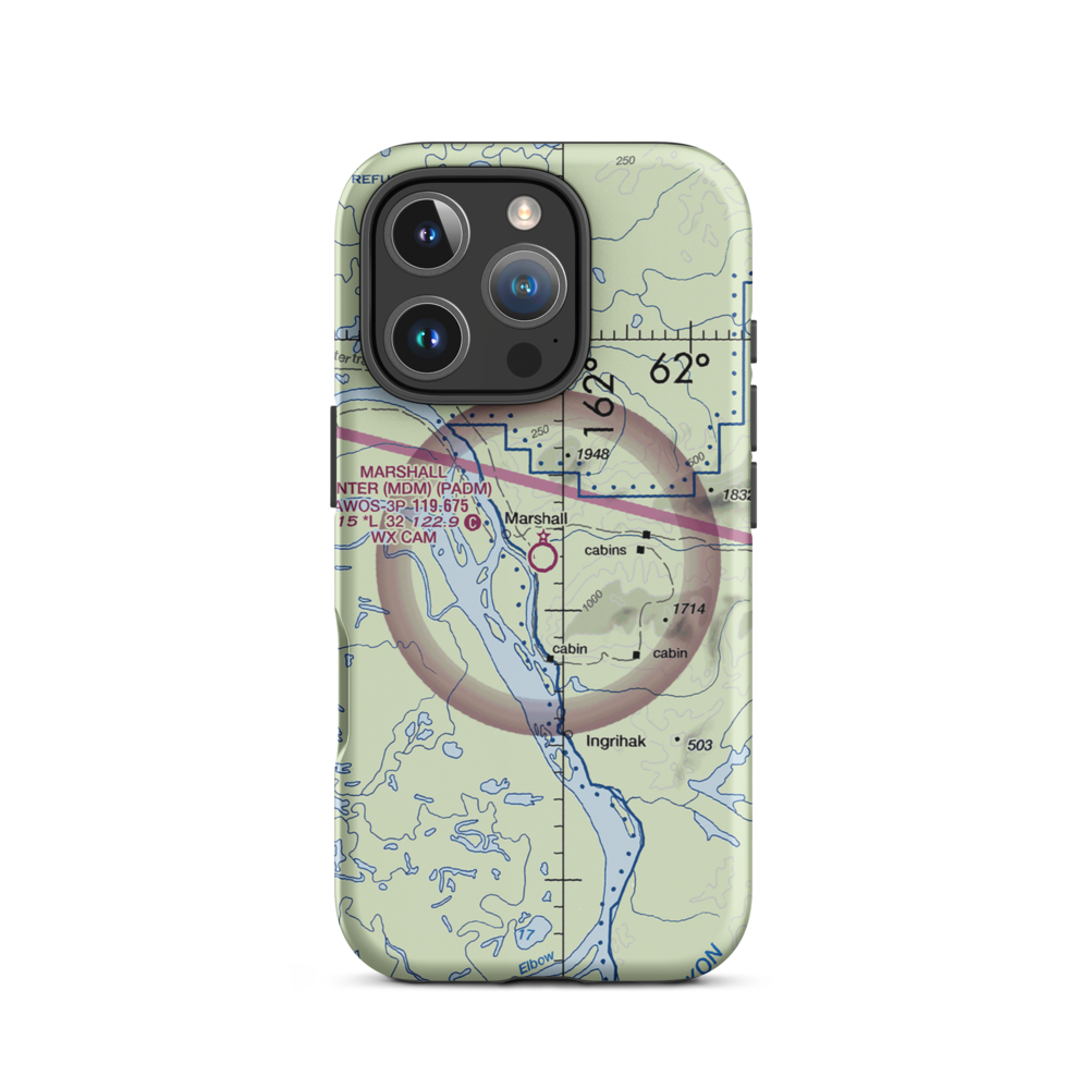 Marshall Don Hunter Sr Airport (MDM) VFR Sectional  Tough iPhone Case iPhone 16 Pro model shown