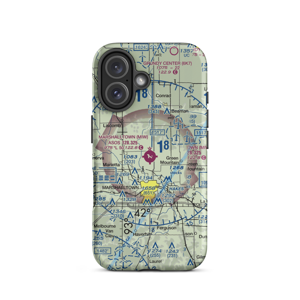 Marshalltown Municipal Airport (MIW) VFR Sectional  Tough iPhone Case iPhone 16 model shown