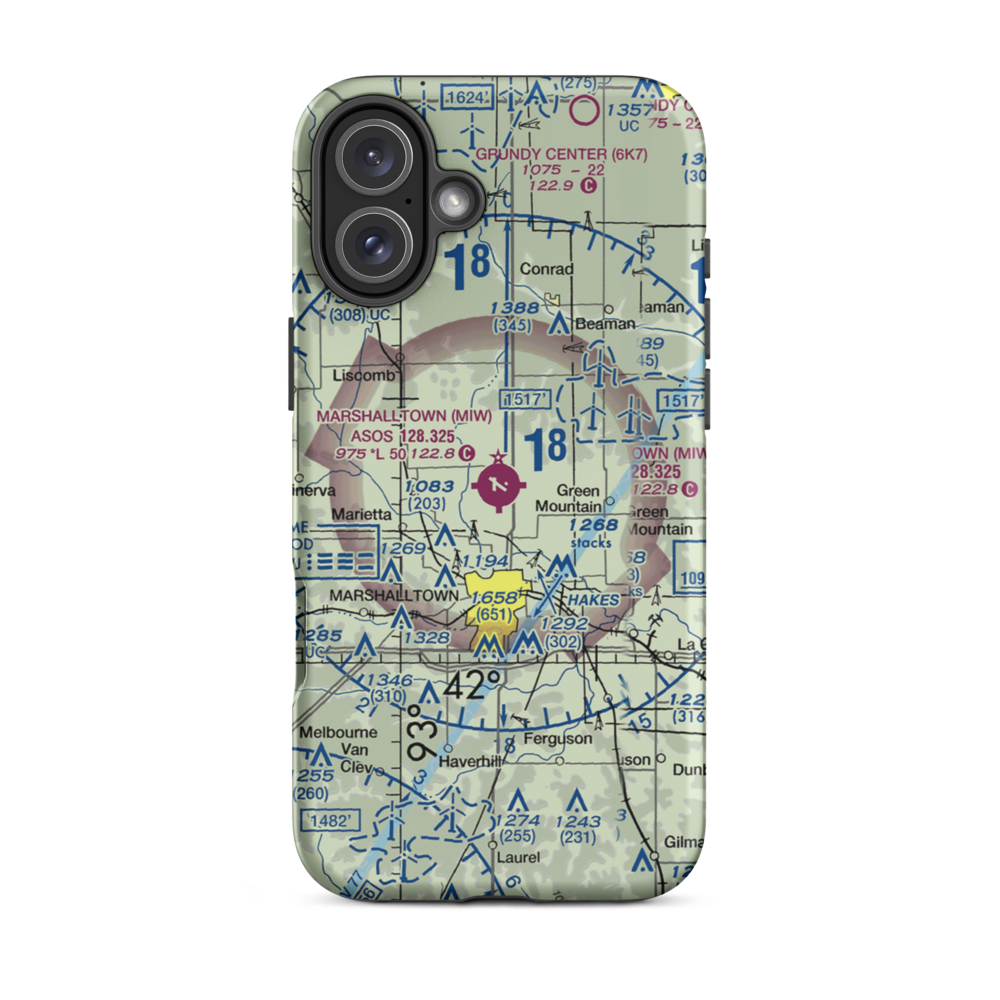 Marshalltown Municipal Airport (MIW) VFR Sectional  Tough iPhone Case iPhone 16 Plus model shown