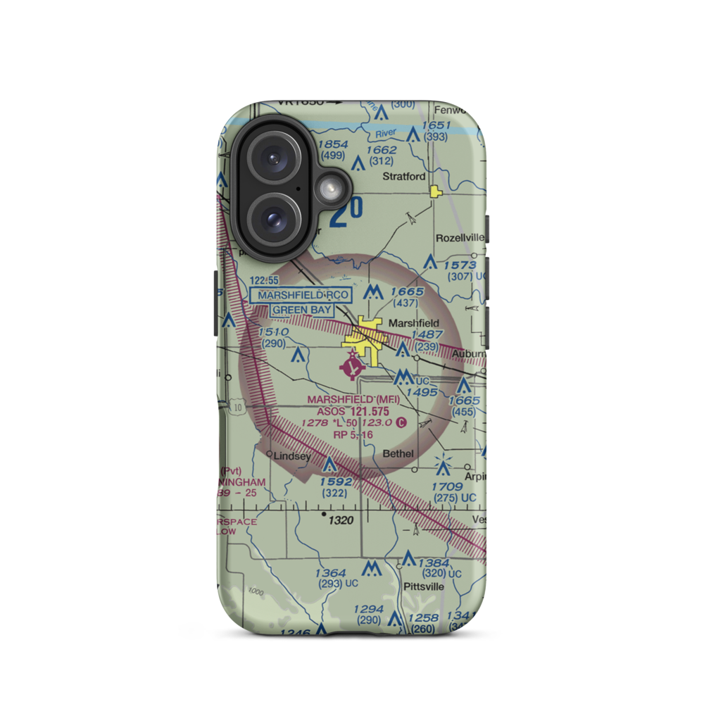Marshfield Municipal Airport (MFI) VFR Sectional  Tough iPhone Case iPhone 16 model shown