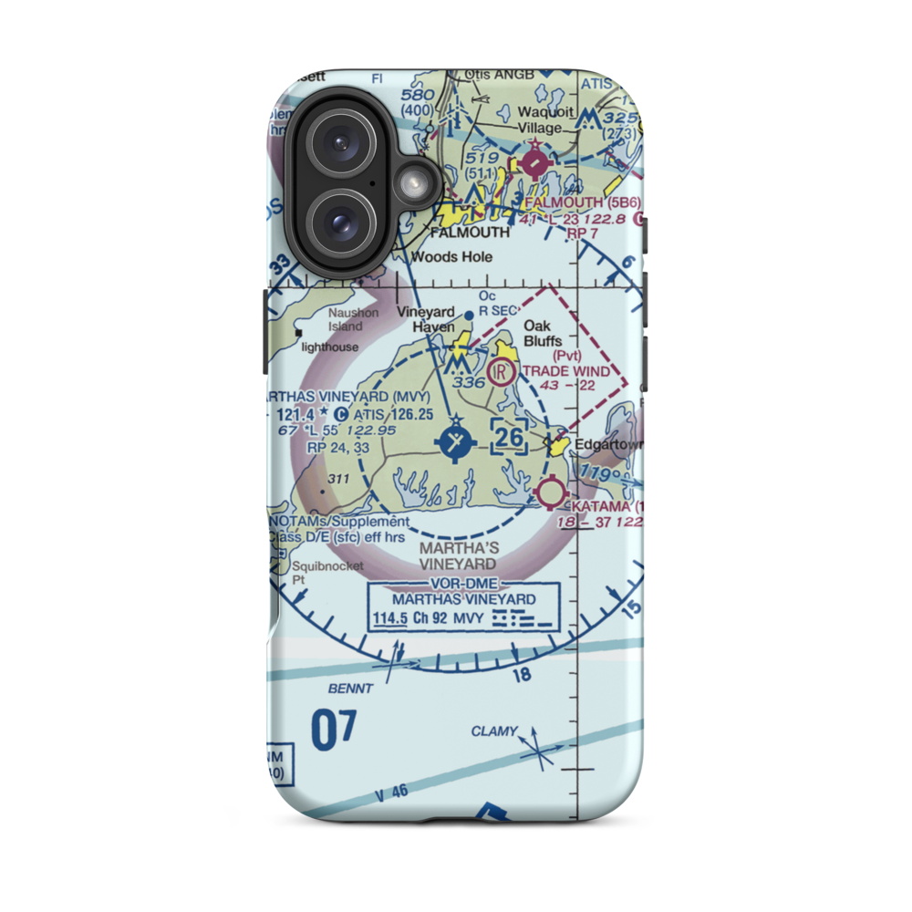 Martha's Vineyard Airport (MVY) VFR Sectional  Tough iPhone Case iPhone 16 Plus model shown