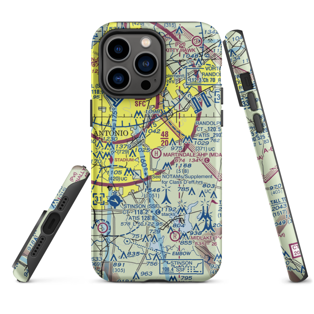 Martindale Army Heliport (MDA) VFR Sectional  Tough iPhone Case iPhone 14 Pro Max model shown