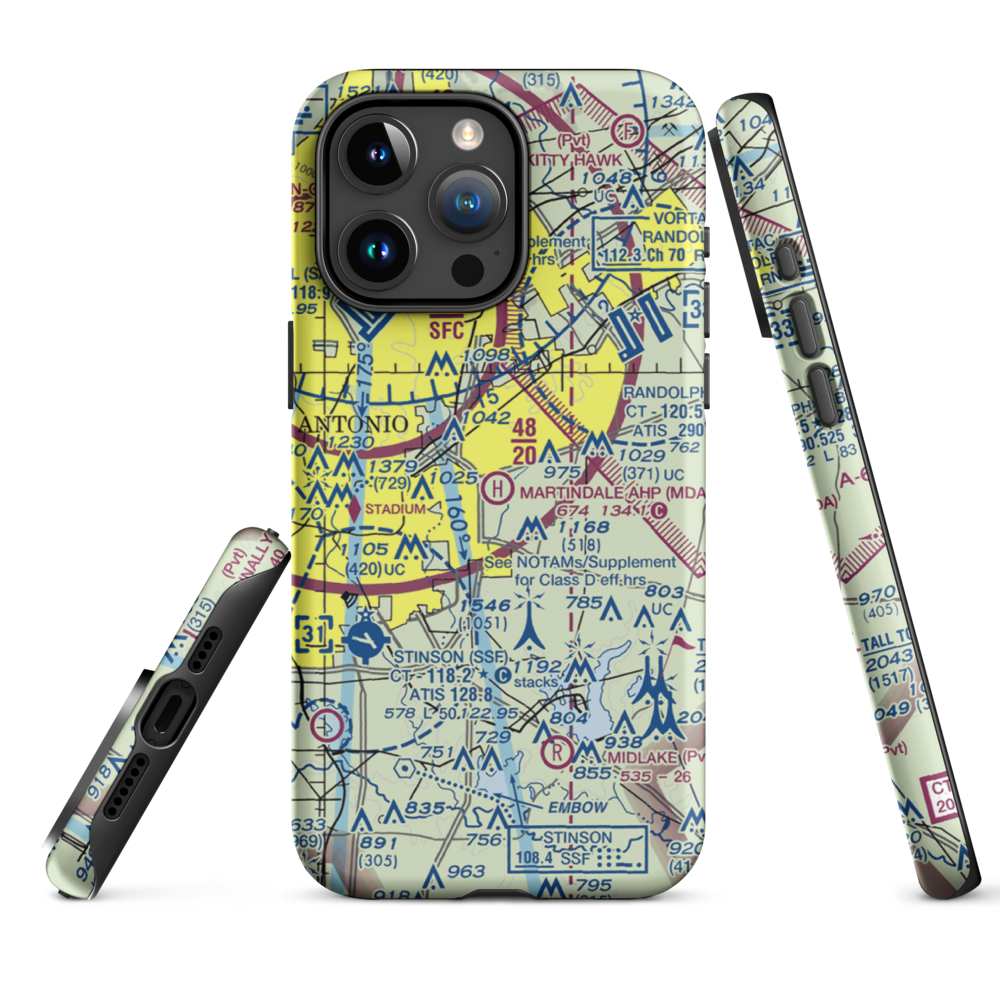 Martindale Army Heliport (MDA) VFR Sectional  Tough iPhone Case iPhone 15 Pro Max model shown