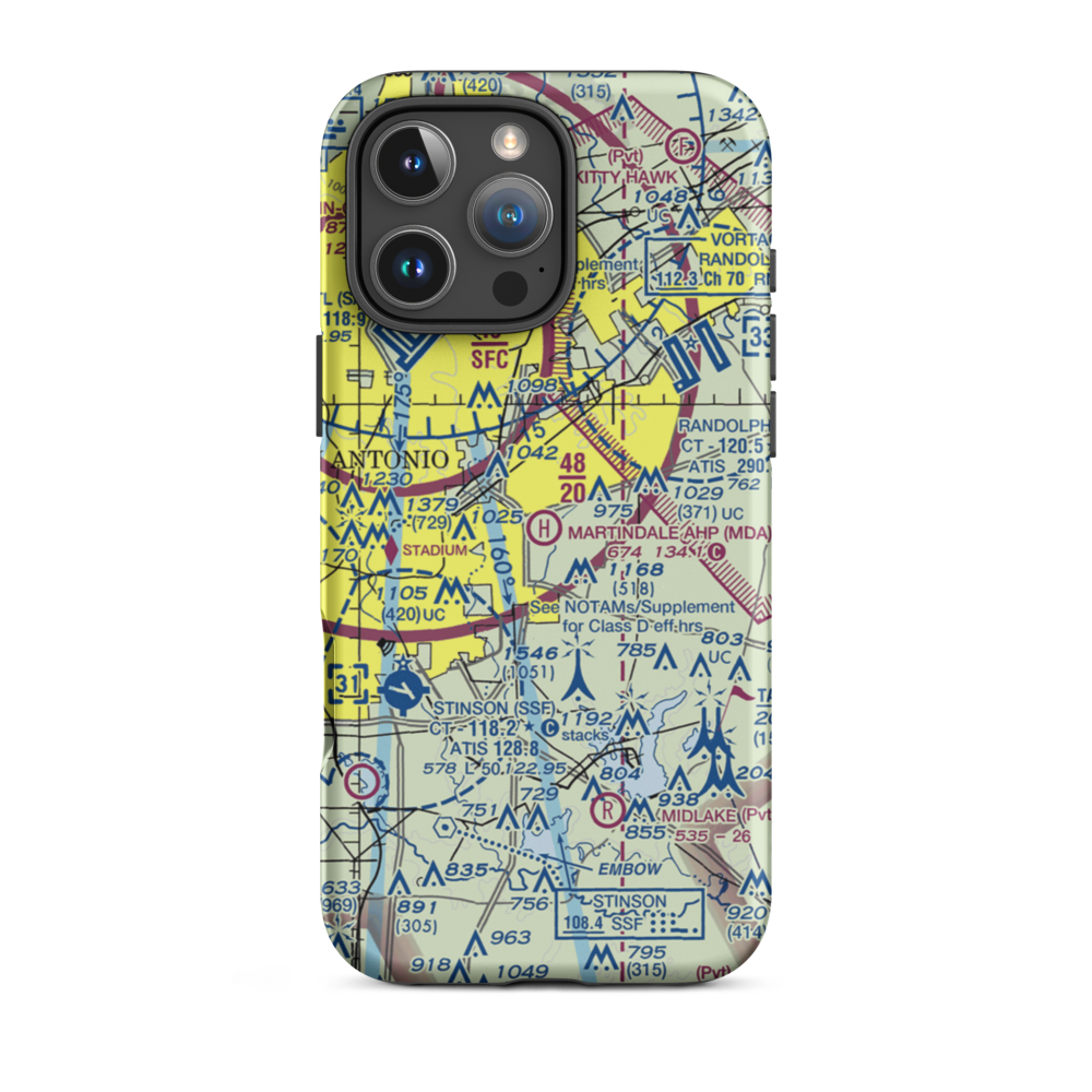 Martindale Army Heliport (MDA) VFR Sectional  Tough iPhone Case iPhone 16 Pro Max model shown