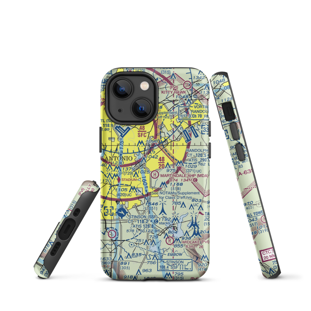 Martindale Army Heliport (MDA) VFR Sectional  Tough iPhone Case iPhone 13 mini model shown