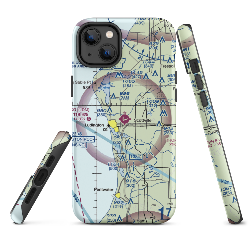 Mason County Airport (LDM) VFR Sectional  Tough iPhone Case iPhone 14 Plus model shown