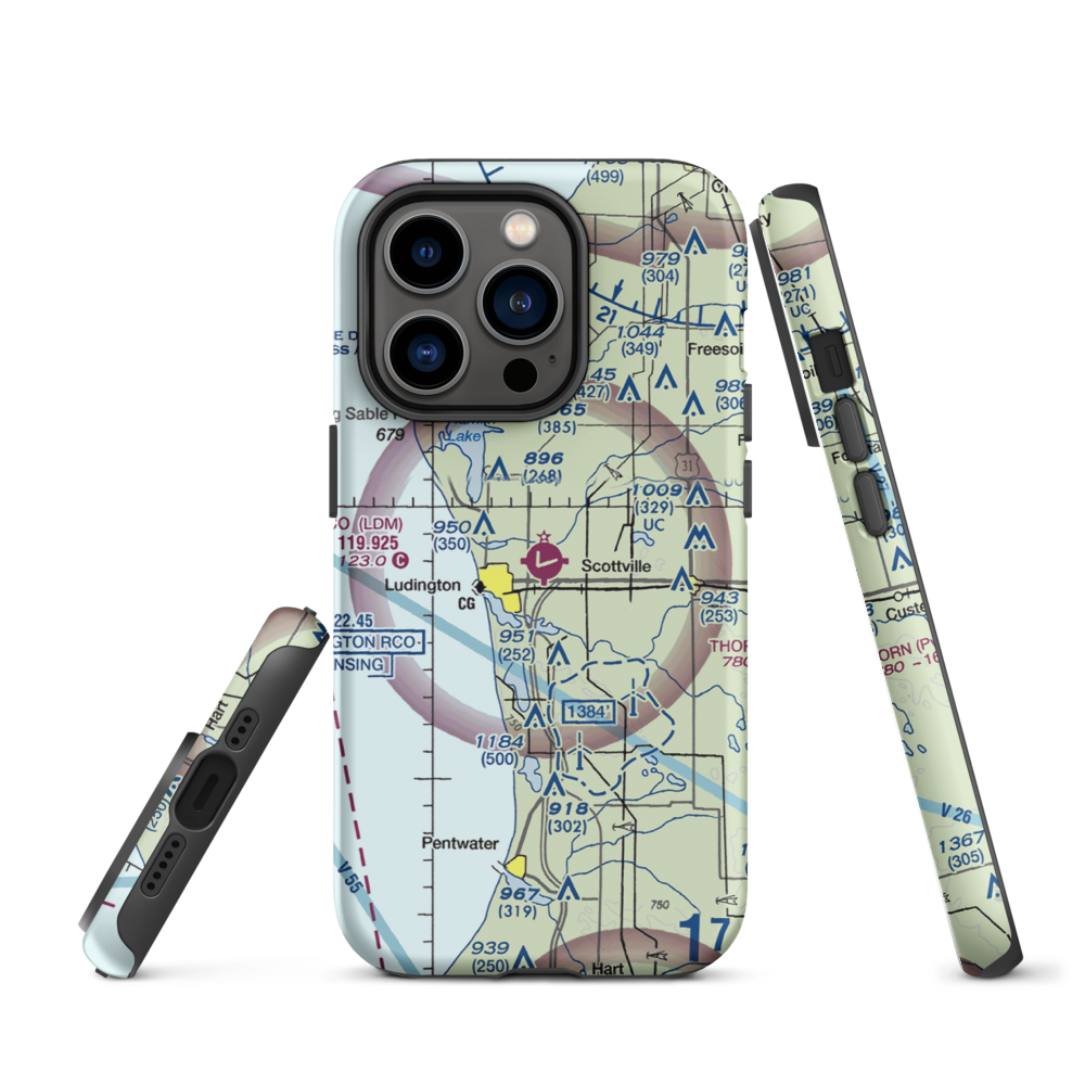 Mason County Airport (LDM) VFR Sectional  Tough iPhone Case iPhone 14 Pro model shown