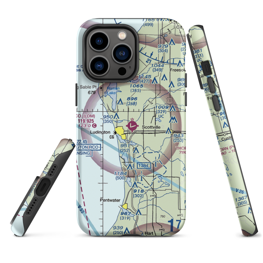 Mason County Airport (LDM) VFR Sectional  Tough iPhone Case iPhone 14 Pro Max model shown