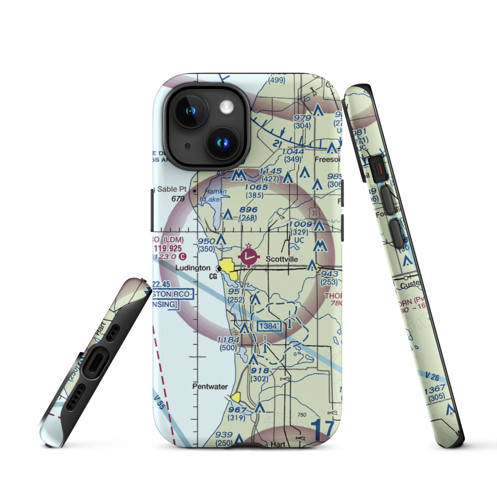 Mason County Airport (LDM) VFR Sectional  Tough iPhone Case iPhone 15 model shown