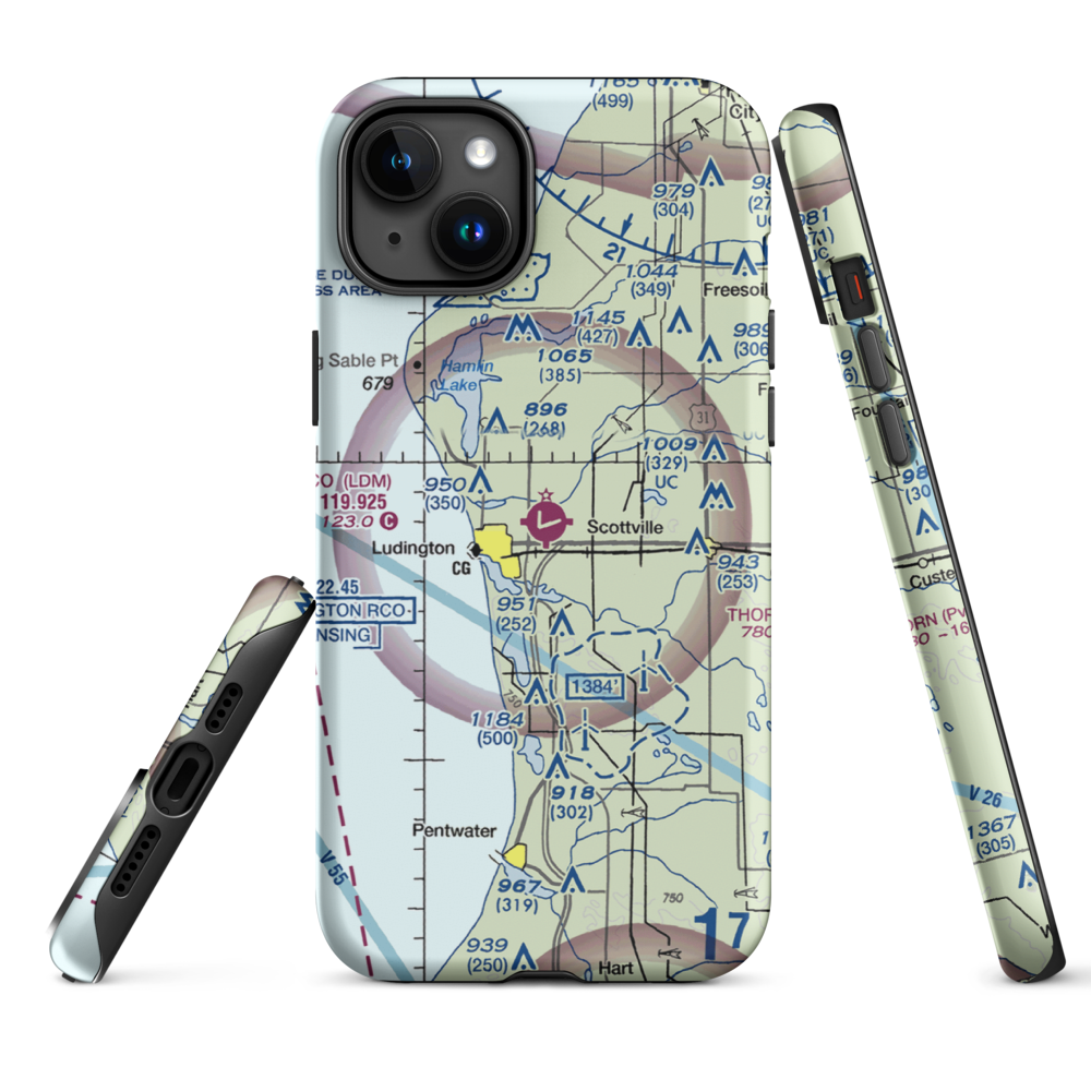 Mason County Airport (LDM) VFR Sectional  Tough iPhone Case iPhone 15 Plus model shown