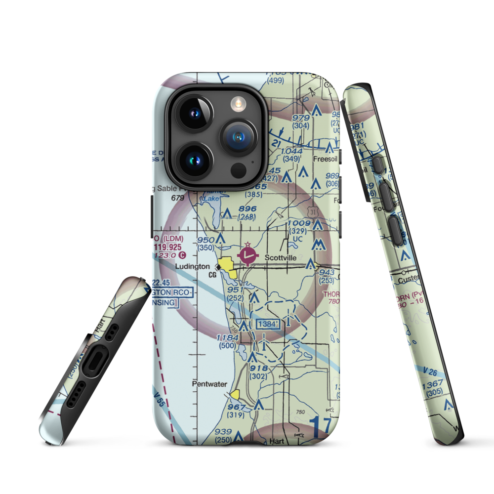Mason County Airport (LDM) VFR Sectional  Tough iPhone Case iPhone 15 Pro model shown