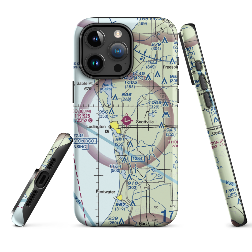 Mason County Airport (LDM) VFR Sectional  Tough iPhone Case iPhone 15 Pro Max model shown