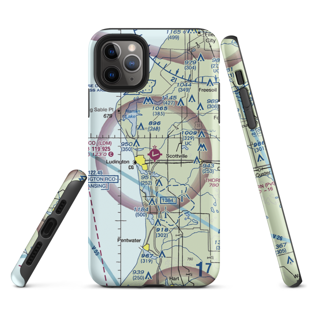 Mason County Airport (LDM) VFR Sectional  Tough iPhone Case iPhone 11 Pro Max model shown