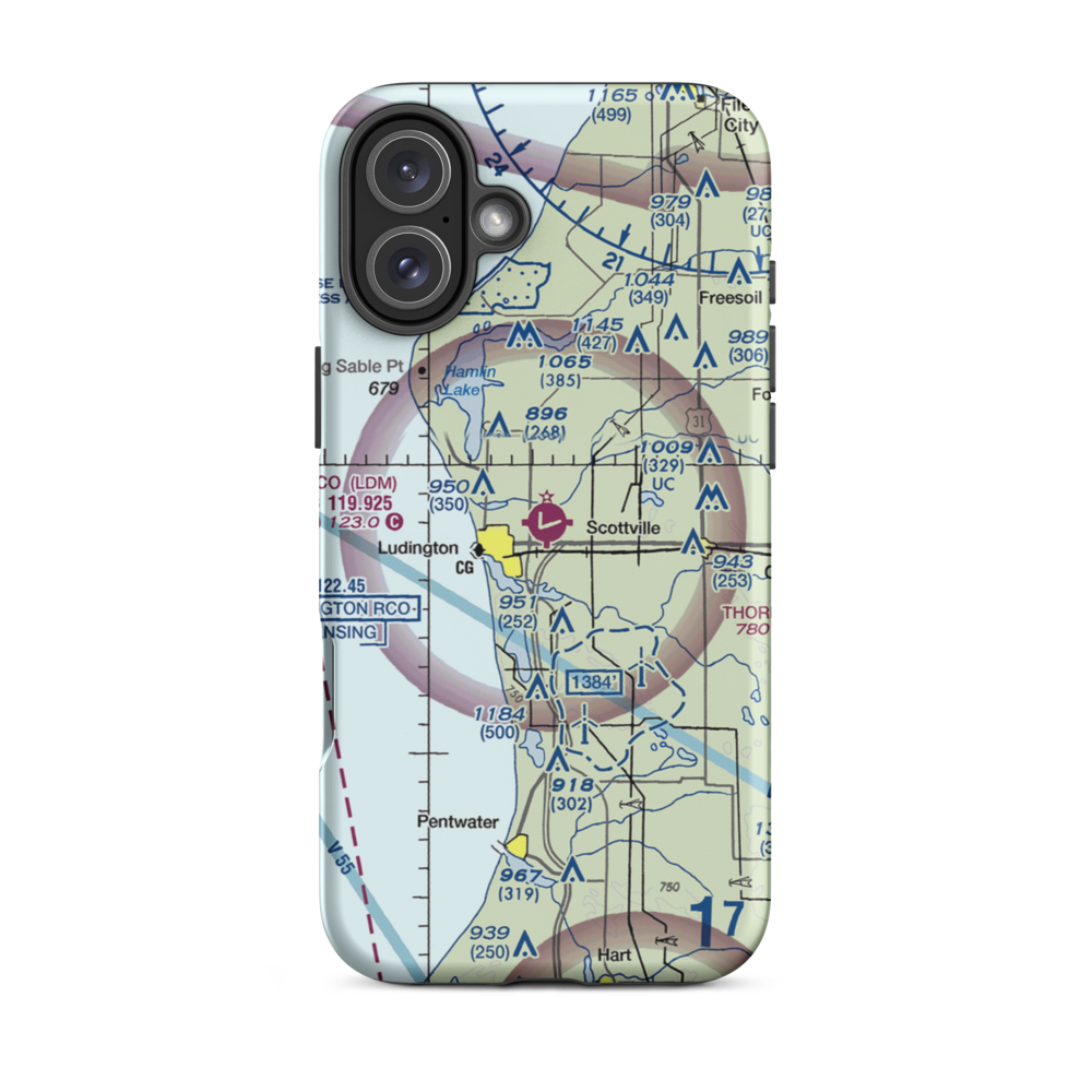 Mason County Airport (LDM) VFR Sectional  Tough iPhone Case iPhone 16 Plus model shown