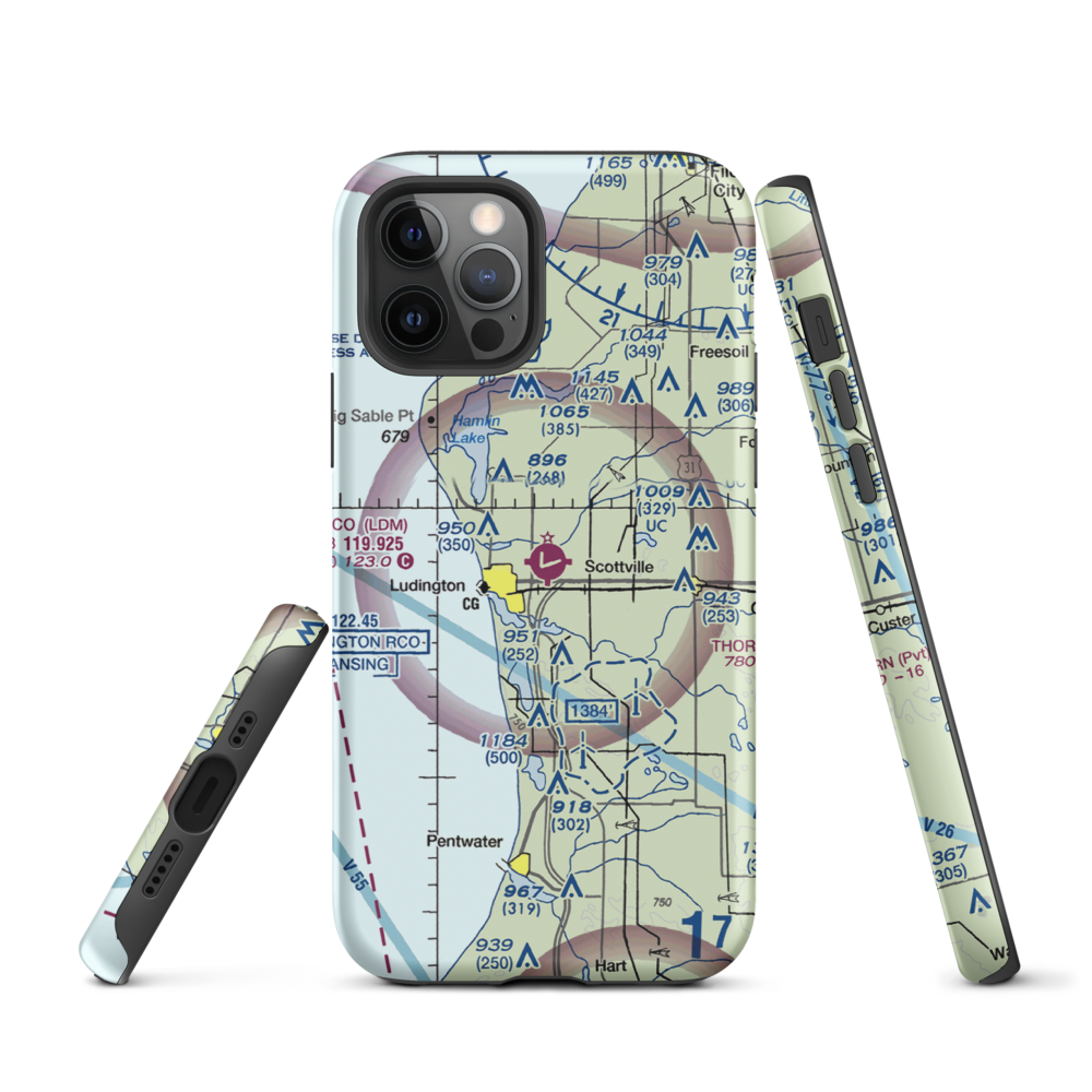 Mason County Airport (LDM) VFR Sectional  Tough iPhone Case iPhone 12 Pro model shown