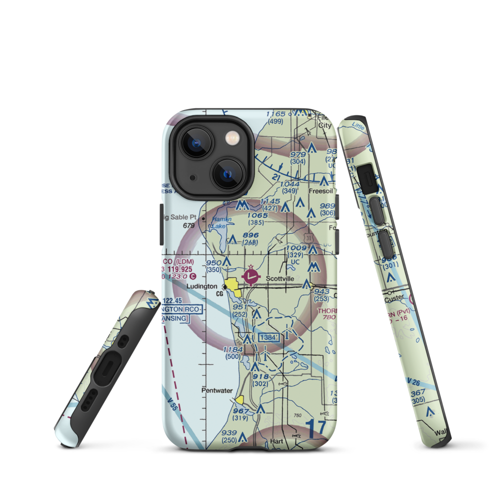 Mason County Airport (LDM) VFR Sectional  Tough iPhone Case iPhone 13 mini model shown