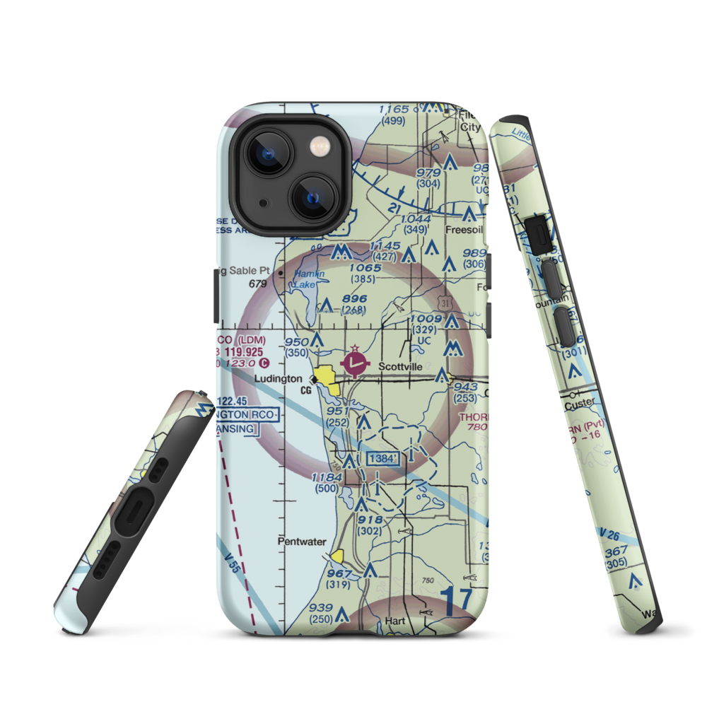Mason County Airport (LDM) VFR Sectional  Tough iPhone Case iPhone 13 model shown