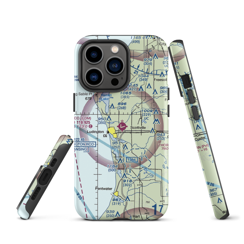 Mason County Airport (LDM) VFR Sectional  Tough iPhone Case iPhone 13 Pro model shown