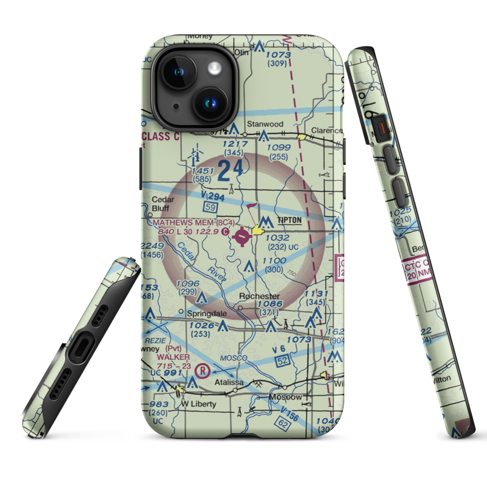 Mathews Memorial Airport (8C4) VFR Sectional  Tough iPhone Case iPhone 15 Plus model shown