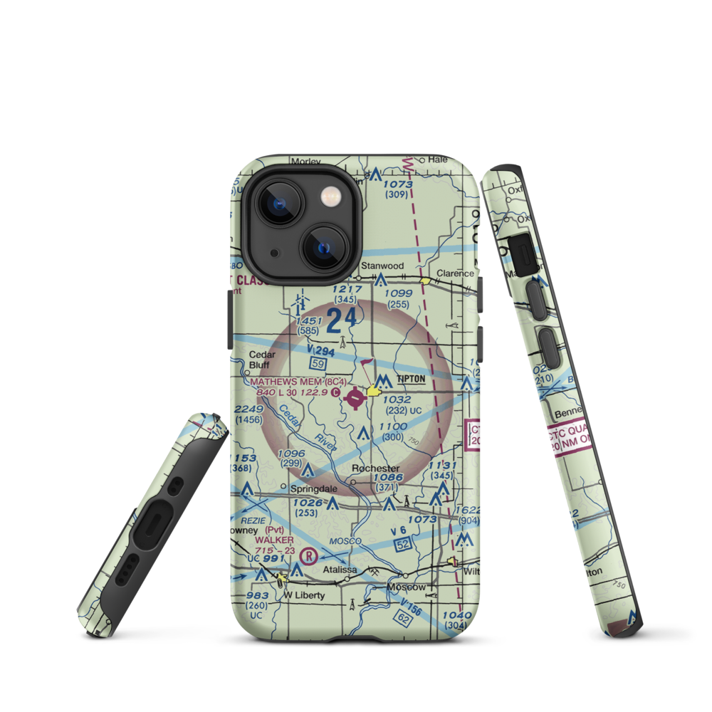 Mathews Memorial Airport (8C4) VFR Sectional  Tough iPhone Case iPhone 13 mini model shown