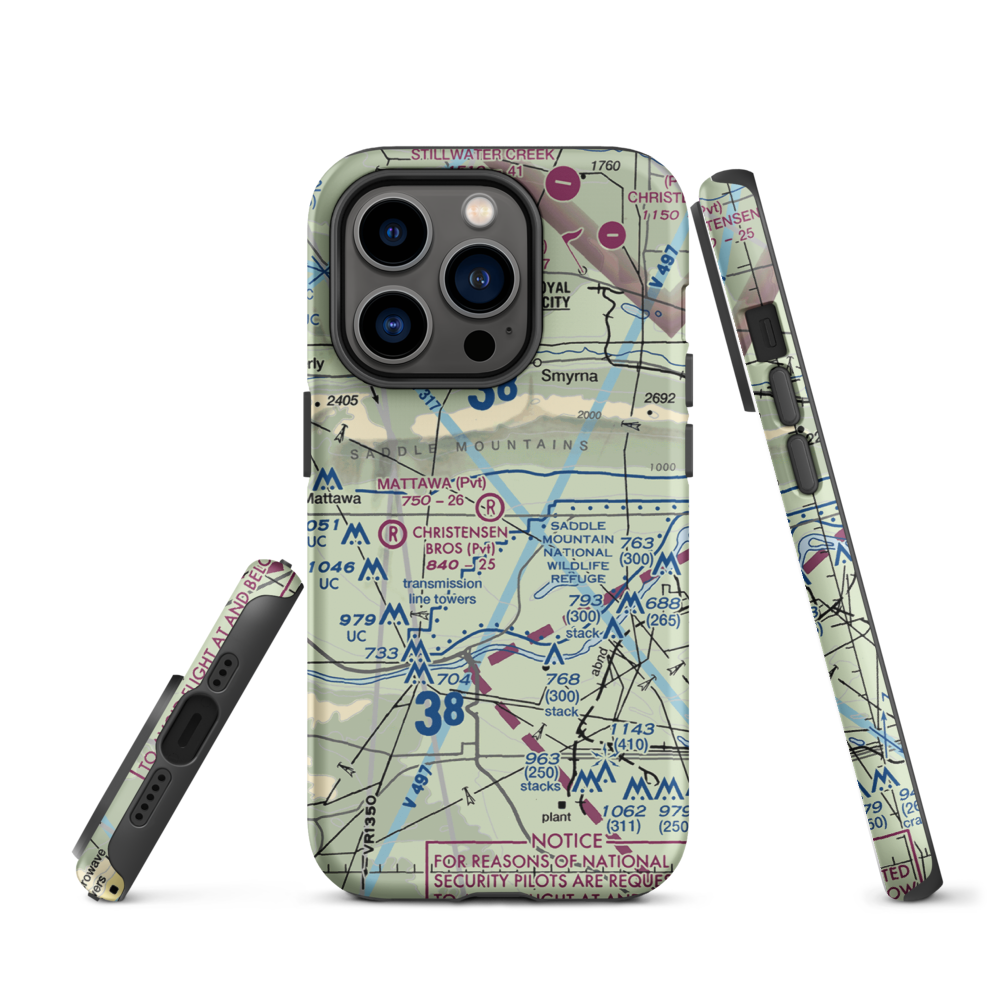 Mattawa Air Strip (74WA) VFR Sectional  Tough iPhone Case iPhone 14 Pro model shown
