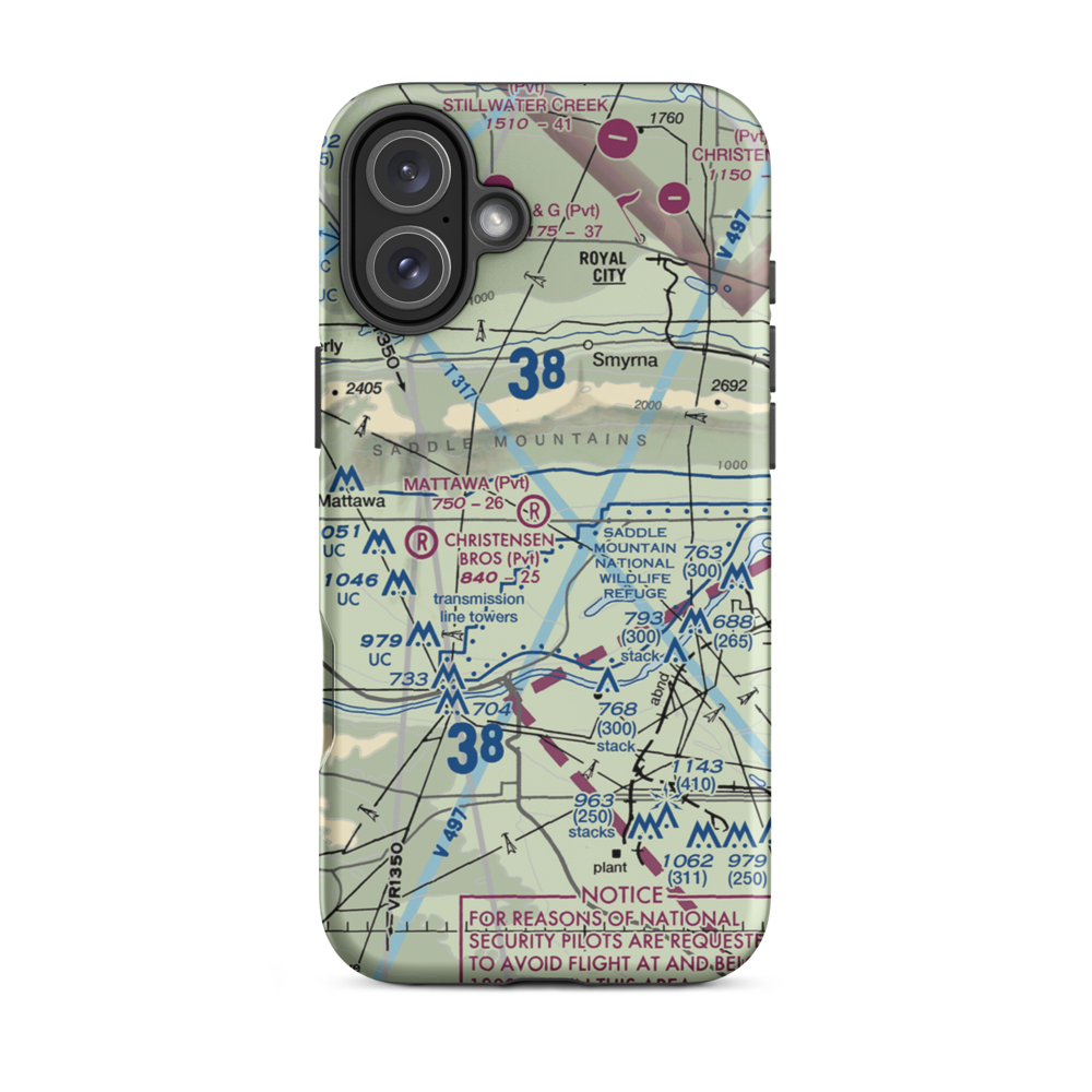 Mattawa Air Strip (74WA) VFR Sectional  Tough iPhone Case iPhone 16 Plus model shown