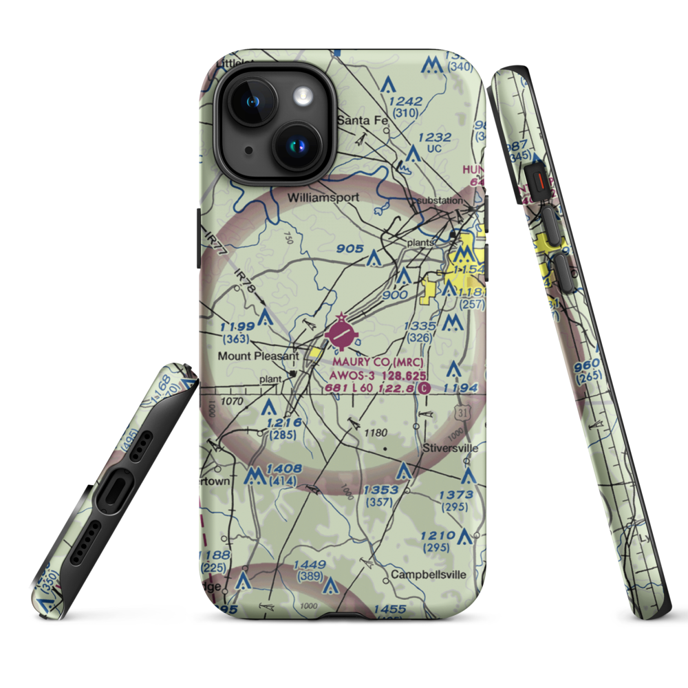 Maury County Airport (MRC) VFR Sectional  Tough iPhone Case iPhone 15 Plus model shown